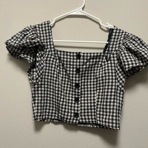 NWT UO Black Gingham Ruffle Sleeves Crop Top